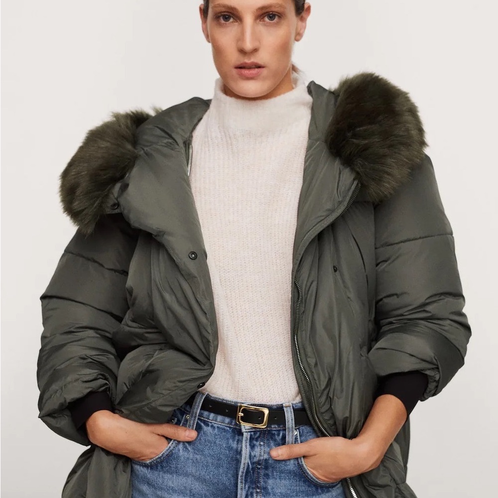 NWT Mango Faux Fur Collar Quilted Coat